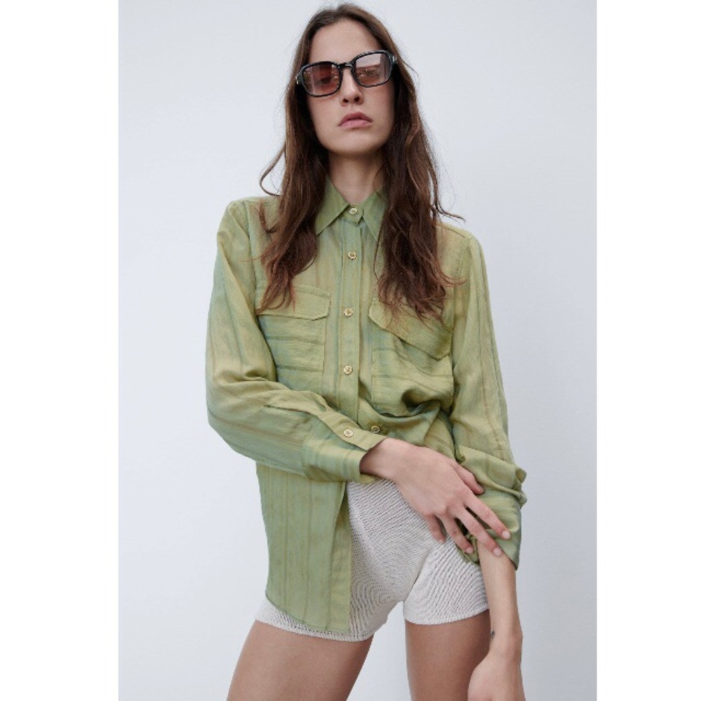 ZARA STRIPED BLOUSE WITH POCKET
